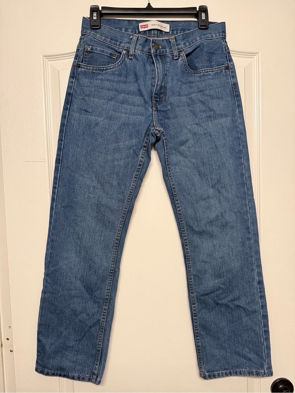 Levis 505 Blue Jeans Boys Reg 28x28 Straight Mid Rise Blue Jeans Size 16
